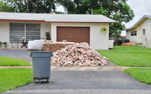 Variety of construction debris sorted for recycling